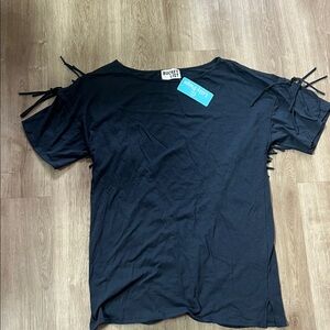 BUCKETLIST Black Short Sleeve Tee with Tie Details, size Large tunic length